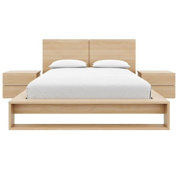 Birkin 4 Piece Queen Size Bedroom Set with Headboard, Slatted Bedframe, 2 Nightstands