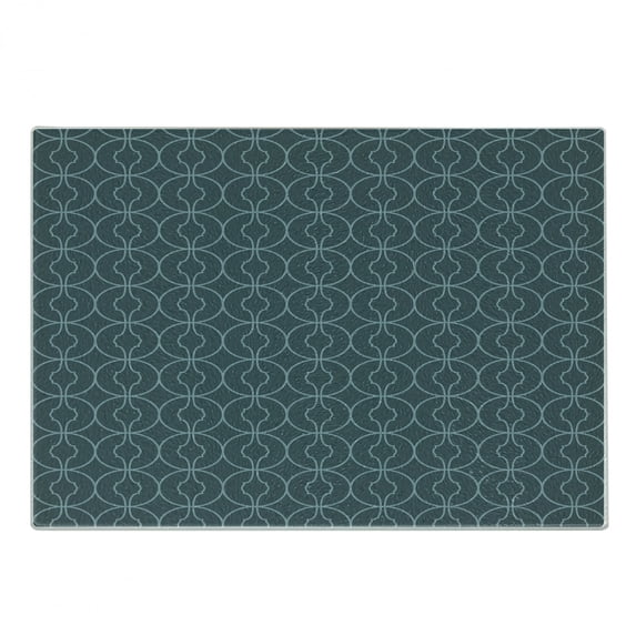 Blue Cutting Board, Moroccan Style Geometric Rounds Oriental Edged Inner Shapes Image, Decorative Tempered Glass Cutting and Serving Board, Small Size, Pale Blue and Blue Grey, by Ambesonne