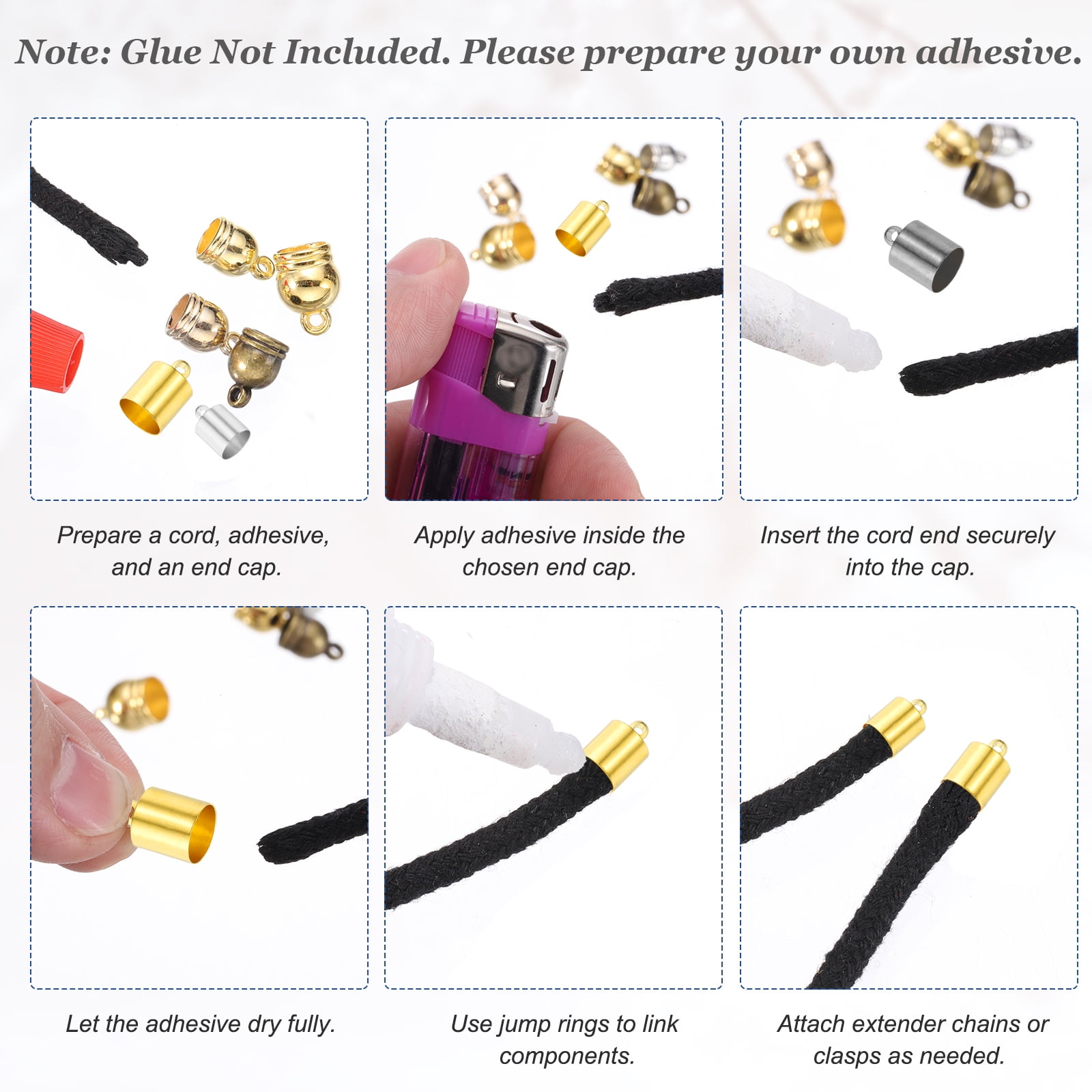 Uxcell 300Pcs Leather Cord End Caps, 9.5mm ID Tassel Barrel End Caps with Jump Rings for Jewelry Making Findings DIY Bracelet Necklace, Grey Tone