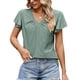 thumbnail image 5 of Blusa de manga de volantes Top plisado V cuello liso color Slim equipada manga corta blusa camisa para mujer Mujer, 5 of 6
