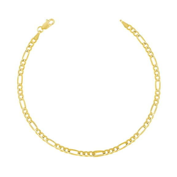 Floreo 10k Yellow Gold 3.2mm Solid Clasic Figaro Bracelet or Anklet