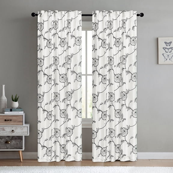 Home Soft Things 2 Piece Magnolia Embroidered Curtain Set - White/Cream - 54" x 96"