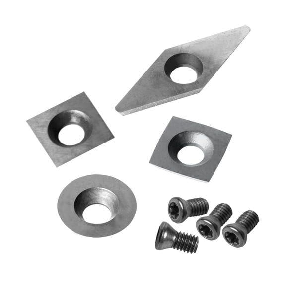 POWERTEC 8PCS Tungsten Carbide Cutter Insert Set for Wood Lathe Tools w/ 11mm Radius & Flat Edge Squares, 12mm Round, 10 x 28mm Diamond, Blade Replacement for POWERTEC 71826 Lathe Tools Set (71830N)