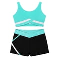 thumbnail image 3 of Xnihocha Kids Girls Gymnastic Ballet Dance Outfits Sleeveless Crop Tops and Booty Shorts Tracksuits Blue Green 12, 3 of 7