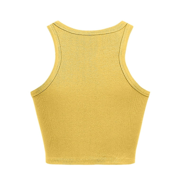 BYHONG Short Tops Solid Women s Vest Color Sleeveless Tank Neck Round Women s Tops Womens Vest Top Trendy Yellow M