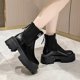 thumbnail image 3 of NECHOLOGY Botas Mujer Adulto Femenino Zapatos Botines mujer Las mujeres se deslizan en la moda Retro Toe que cubre las botas de suela gruesa Las mujeres botines mantienen el calor (Black, 8), 3 of 4