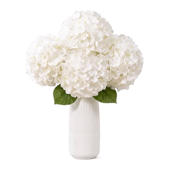 WZB 4‑Piece Real‑Touch White Hydrangea Artificial Blooms, Latex 19.6 in Faux Stems for Wedding and Home Decor