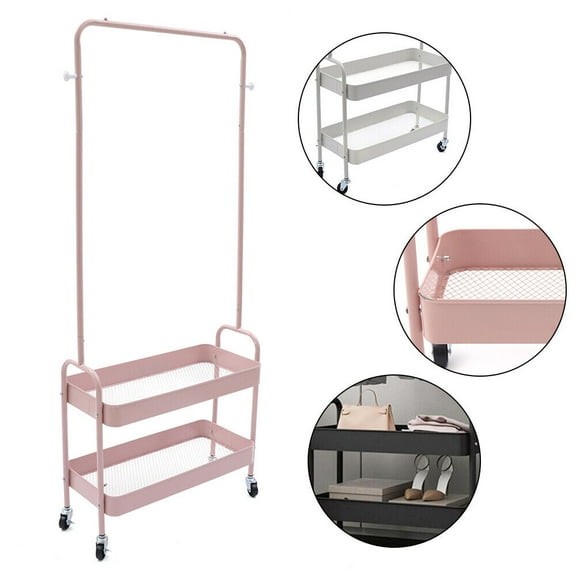 2-in 1 Garment Rack Clothing Organizer Coat Storage Stand W/2 Tier Metal Basket