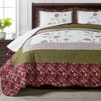 Home Soft Things 3 Piece Dorset Floral Patchwork Bedspread Set - Burgundy - King (102" x 90")