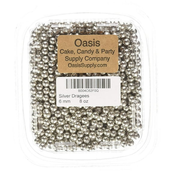 Drages Pcou Dragees 8-Ounce Sugar Cake Cupcake Cookie Sprinkles, 6mm, Silver