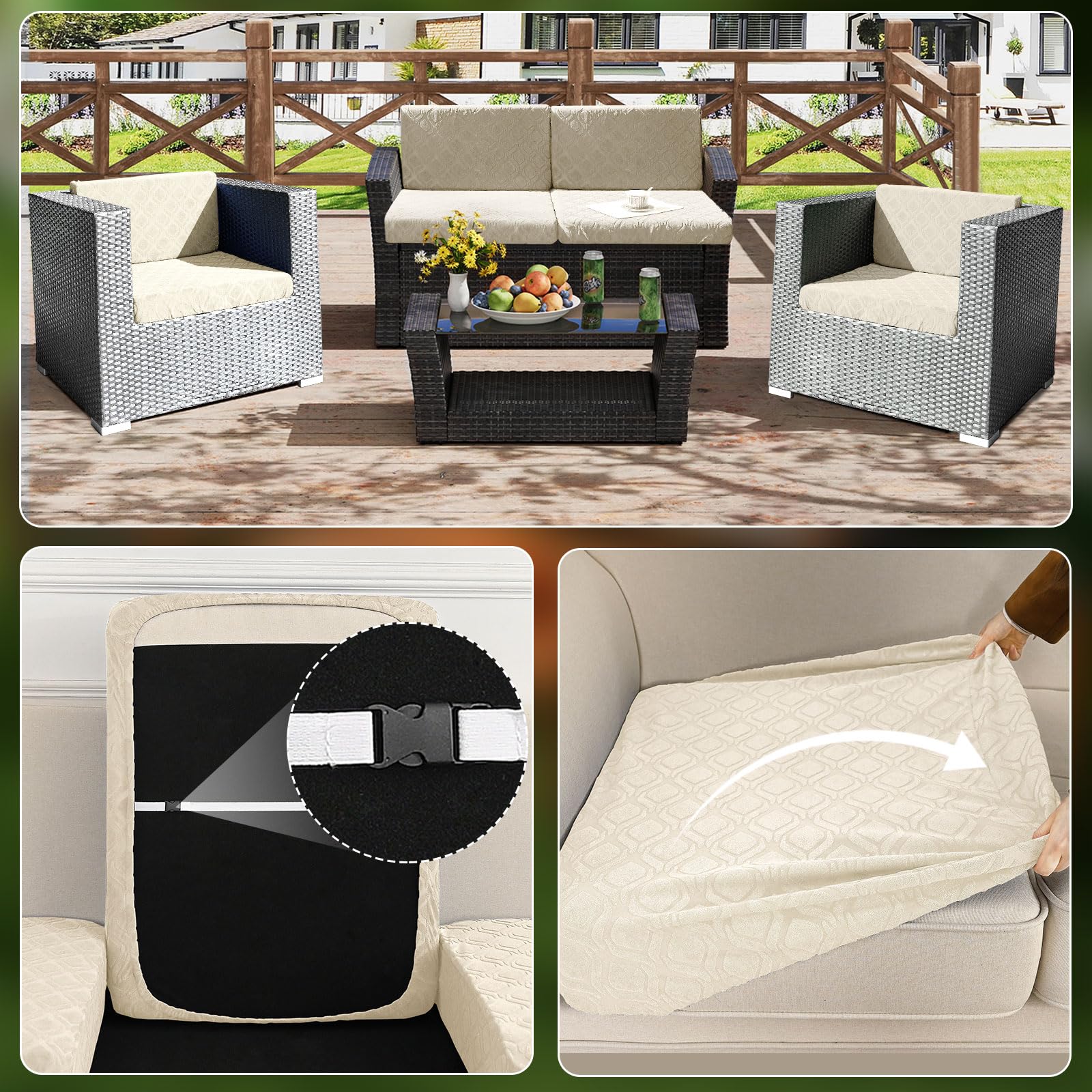 Patio Stretch Sofa Cushion Covers Outdoor Cushion Cover Replacement Couch Slipcover Sofa Seat Cover(Black, 6pcs)