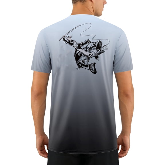 FINALGANG Mens Casual Print Gradient T Shirt Short Sleeve Crewneck Quick Dry Performance Athletic Tee For Beach Summer Fishing Light Gray M
