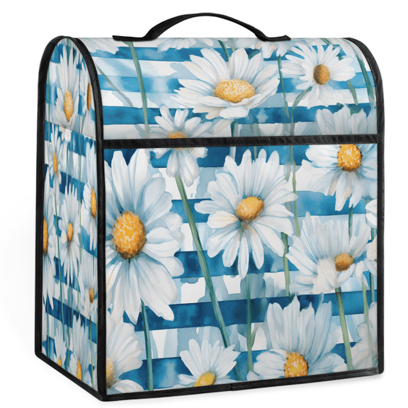 ADECORIVY White Daisy Blue Stripes Stand Mixer Dust Cover with Top Handle for KitchenAid 6-8 Quart Bowl-Lift