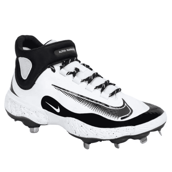 Men's Size 7 - Nike Alpha Huarache Elite 4 Mid Metal Baseball Cleats (FD2744-107, White/Black)