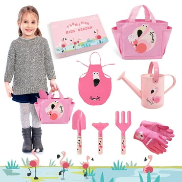 Hortem Kids Garden Tools Set, Garden Play Toys Gifts for Age 3  Girls (Pink)