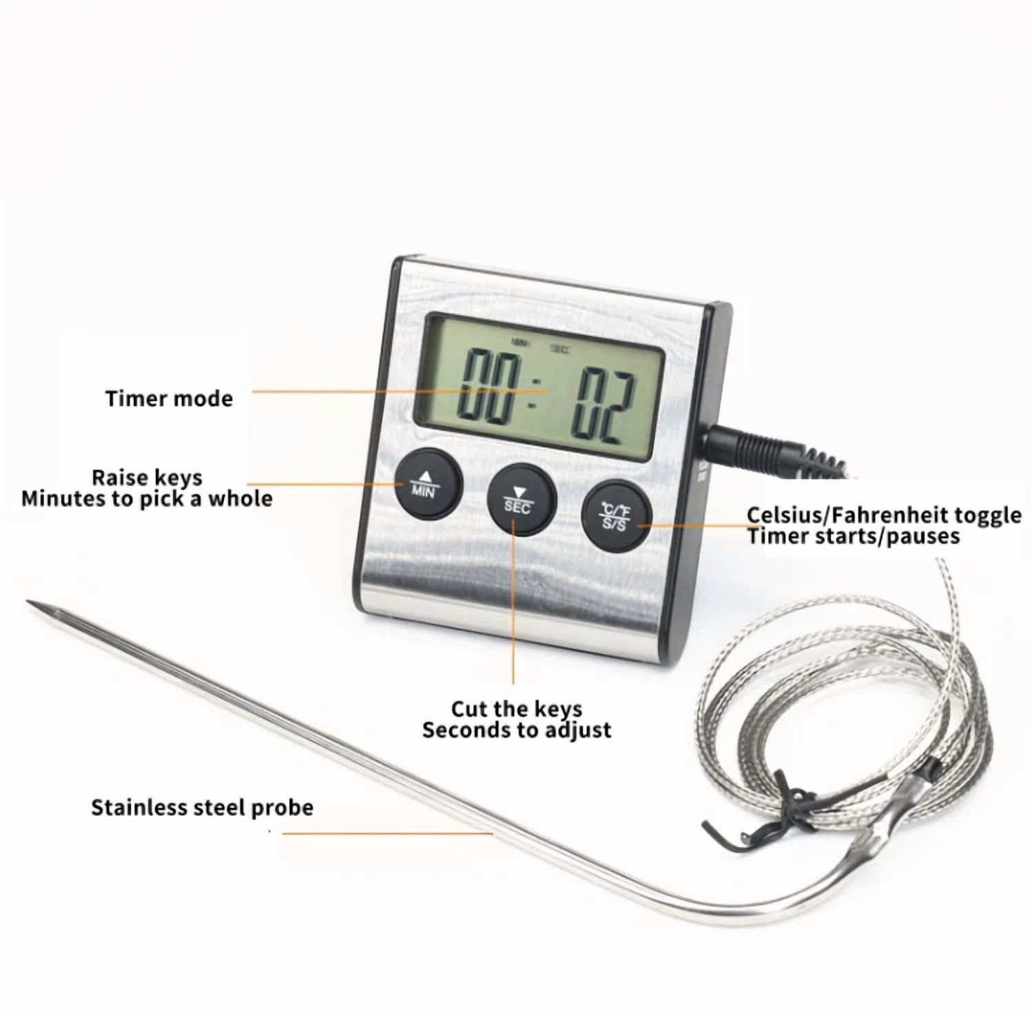 KLYNE - Electronic Thermometer Practical Kitchen Food Meat Temperature Meter Gauge Timer
