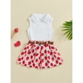 thumbnail image 2 of Suealasg Toddler Kids Girl Summer Clothes 1T 2T 3T 4T Sleeveless Lapel Neck Ribbed Tank Tops  +Strawberry Print Pleated Mini Skirt Set Little Girl Casual 2Pcs Outfits, 2 of 6