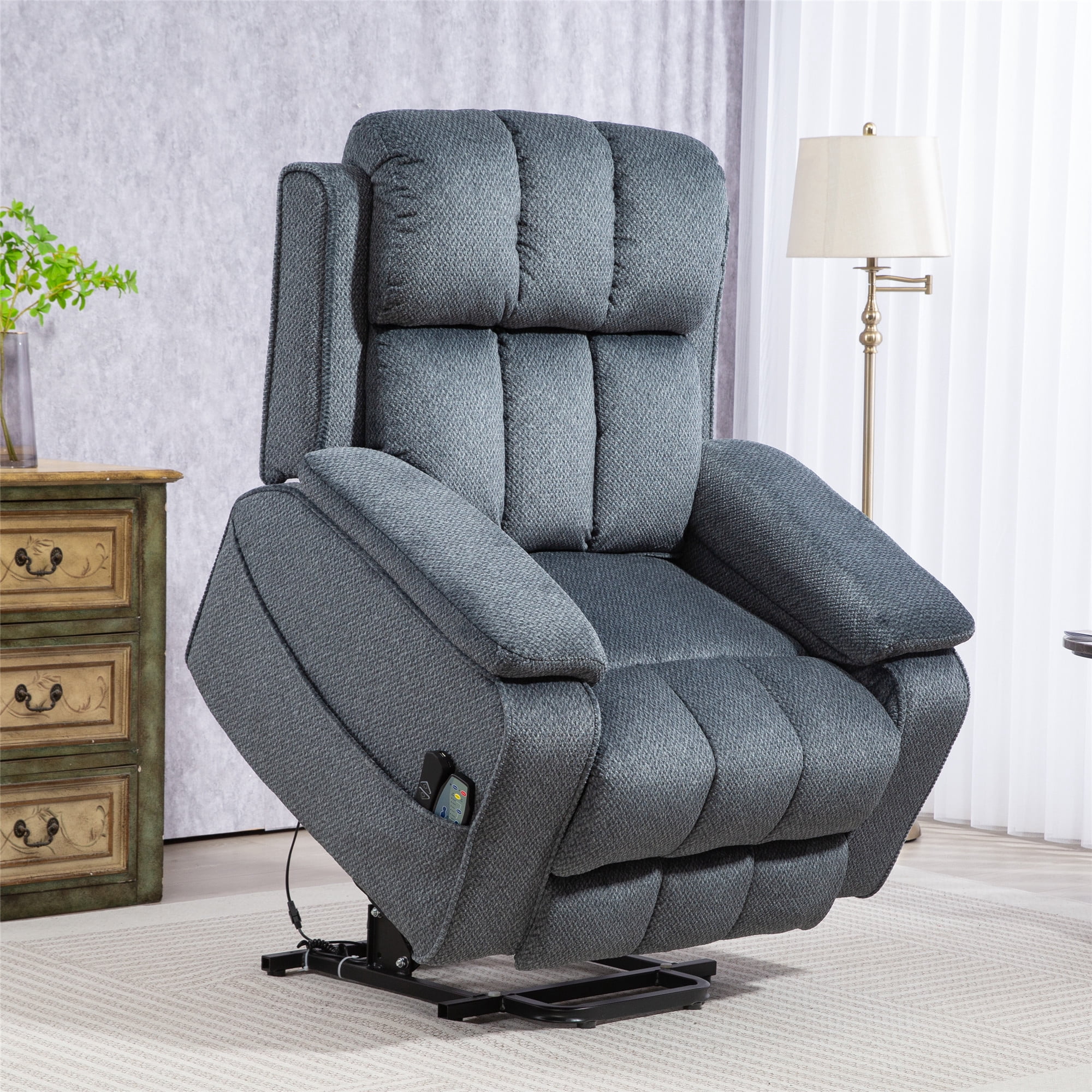LITVZ Power Lift Recliner Chairs for Elderly Big Man 400lbs, Oversized Lay Flat Recliner with Heat & Massage, Extended Footrest and Side Storage Cup Holder for Adults Seniors