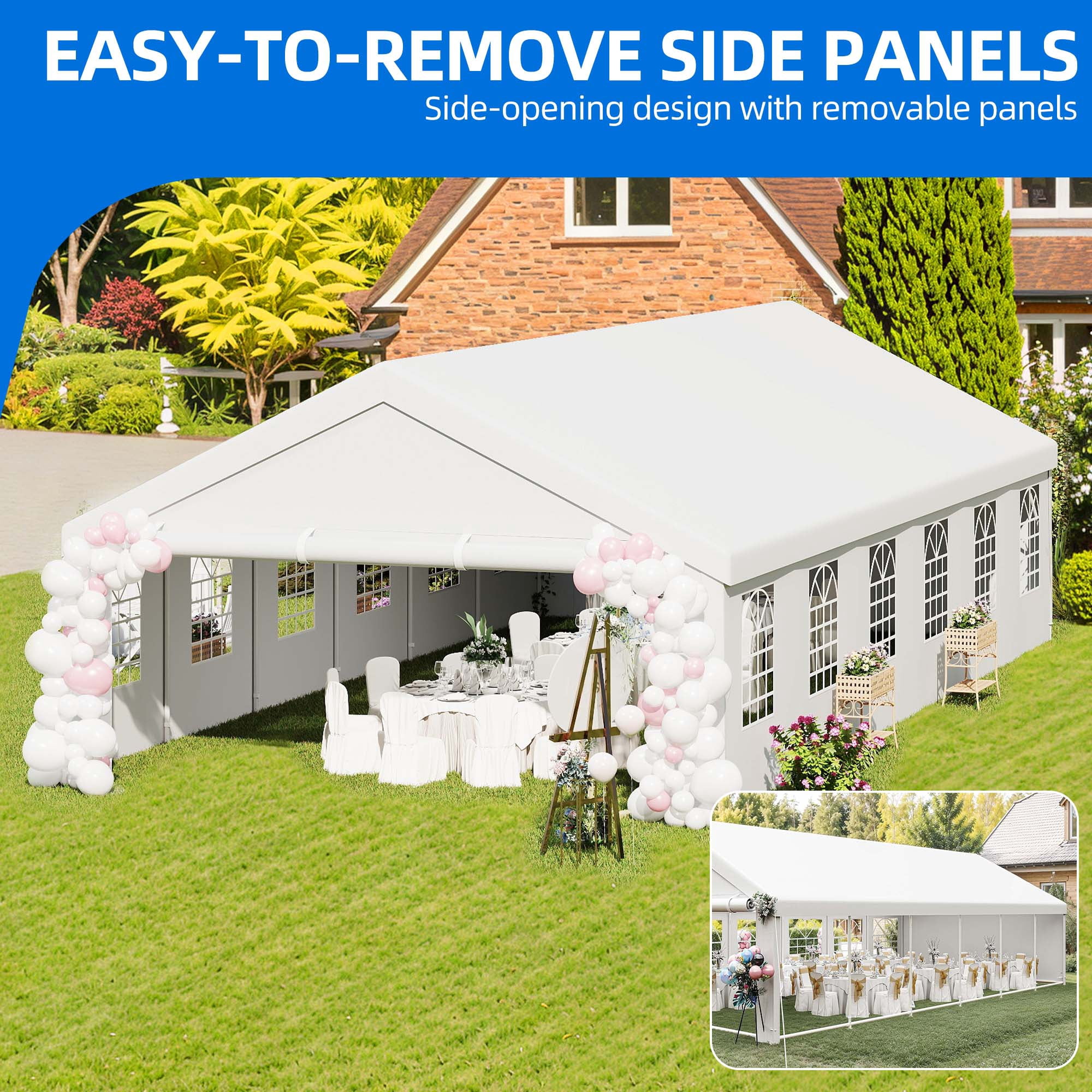 Uforic 20x40ft Heavy Duty Party Tent with Removable Sidewalls & 4 Storage Bags, Commercial Wedding Large Tent,Outdoor Carport Party Tent for Event, Waterproof, White
