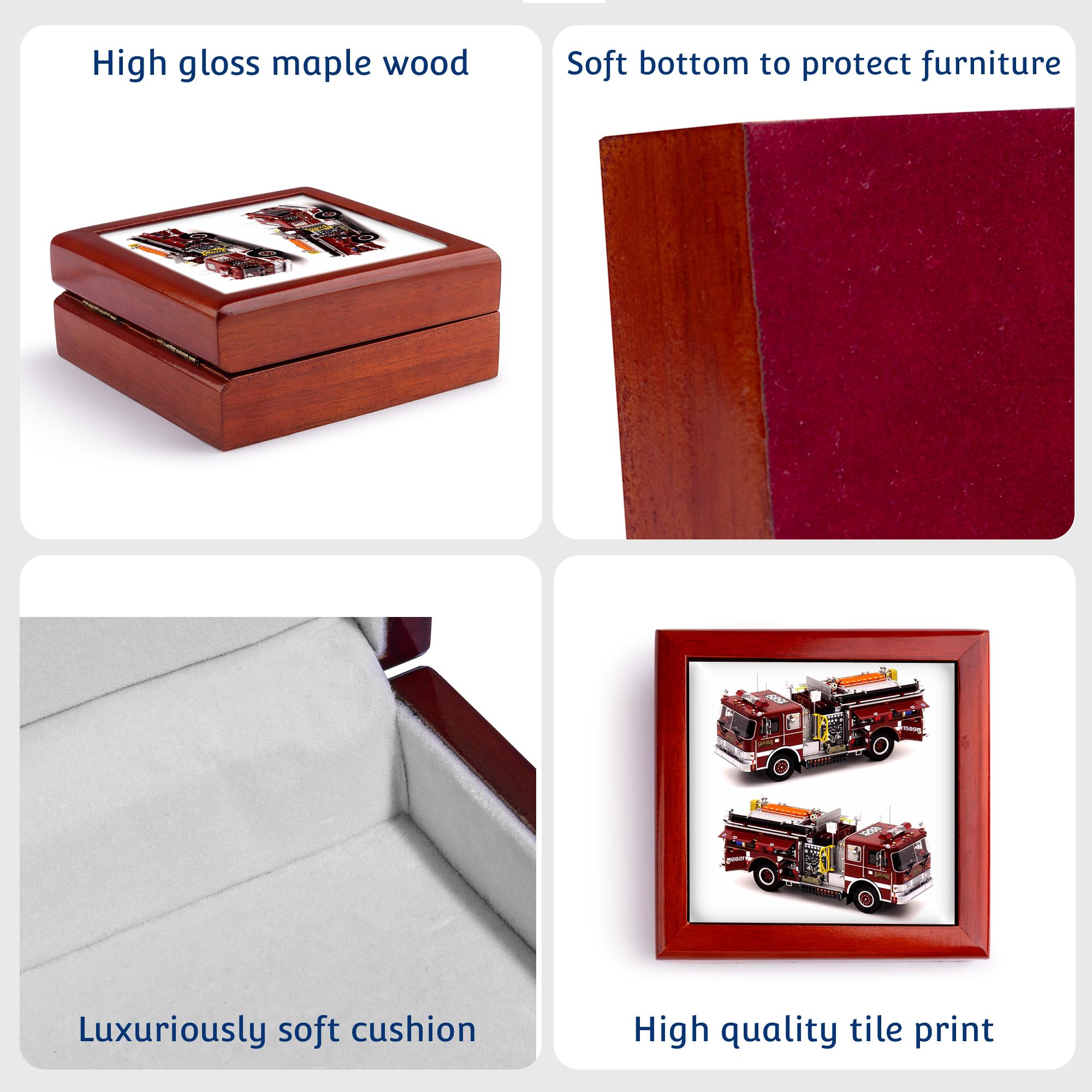 3dRose, Fire Truck, Jewelry Box 5.5x5.5 inch with 4 inch tile