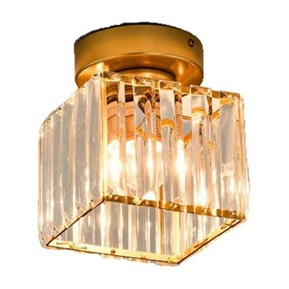 Gold Crystal Ceiling Light Modern Corridor Balcony Porch Entrance Bedroom Lighting Fixture Iron Art Design Warm Yellow Led Bulb Not Included 5.11X5.11X6.69 Inches