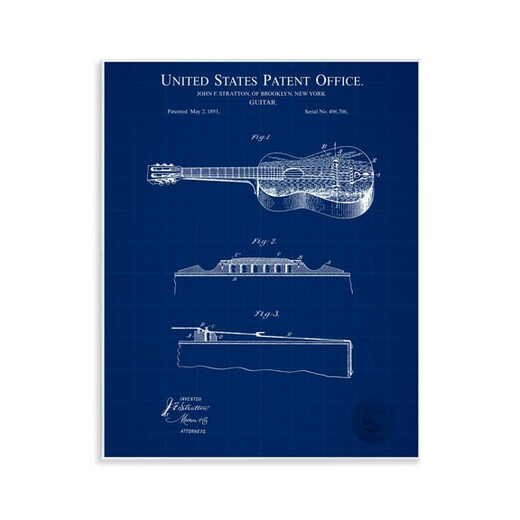 Stupell Industries Acoustic Guitar Blueprint Performing Arts Painting Unframed Art Print Wall Art, 11 x 14