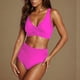 thumbnail image 2 of Trajes de Baño de Mujer de Cintura Alta Cuello en V Vendaje Sólido Ajustamiento Apretado Reunión Traje de Baño Conjunto Dividido, 2 of 6