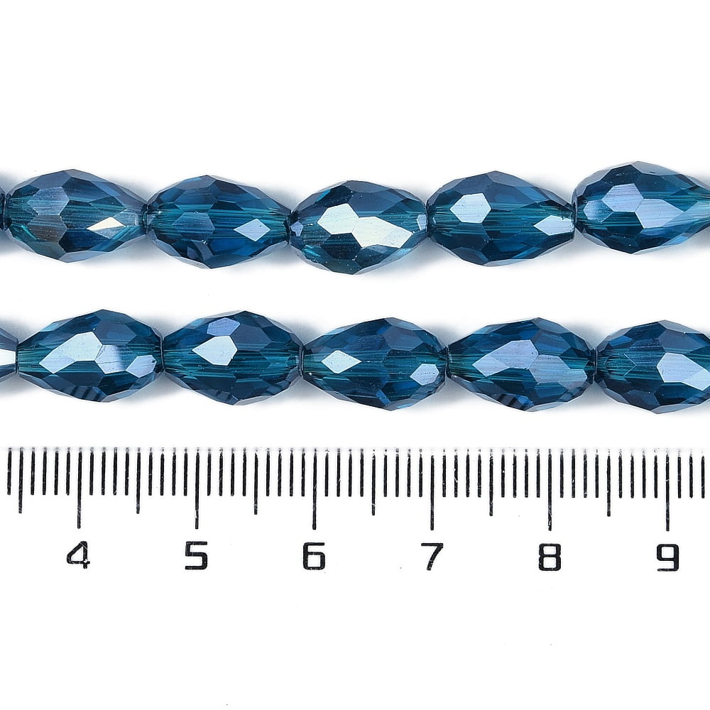 Transparent Electroplate Glass Beads Strands AB Color Plated Faceted Teardrop Marine Blue 8x6mm Hole: 1.2mm about 65~67pcs/strand 20.08''(51cm)