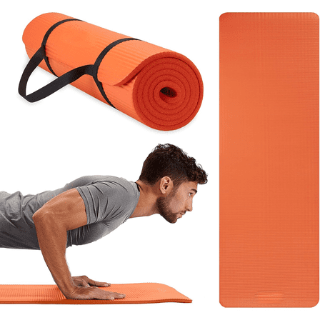 Essentials Thick Yoga Mat Fitness & Exercise Mat with Easy-Cinch Carrier Strap,72"L X 24"W X 2/5 Thick, 10mm-Orange