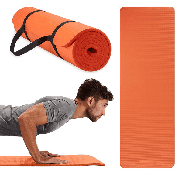 Essentials Thick Yoga Mat Fitness & Exercise Mat with Easy-Cinch Carrier Strap,72"L X 24"W X 2/5 Thick, 10mm-Orange