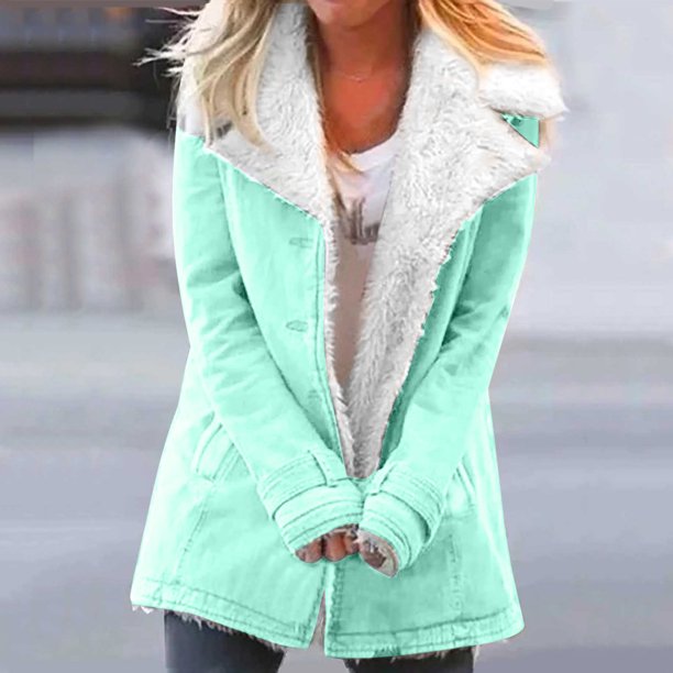 Puntoco Mujer Invierno Cálido Compuesto Felpa Botón Solapas Chaqueta Outwear Abrigo Puntoco Puntoco-1