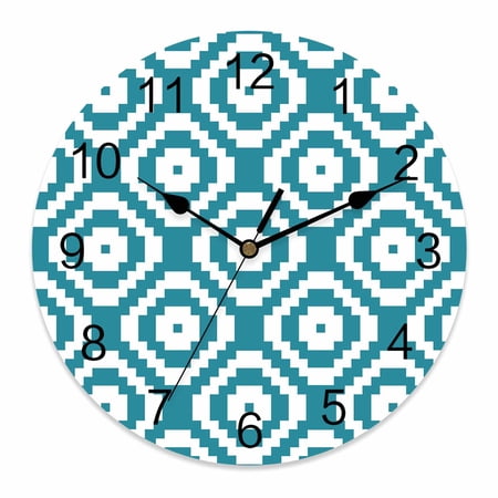 Wall Clock Teal Blue Modern Geometric Clocks PVC Silent Non-Ticking Battery Operated Decorative Abstract Square Round Clock for Home Living Room Kitchen Bedroom Office School Wall Decor 10 Inch