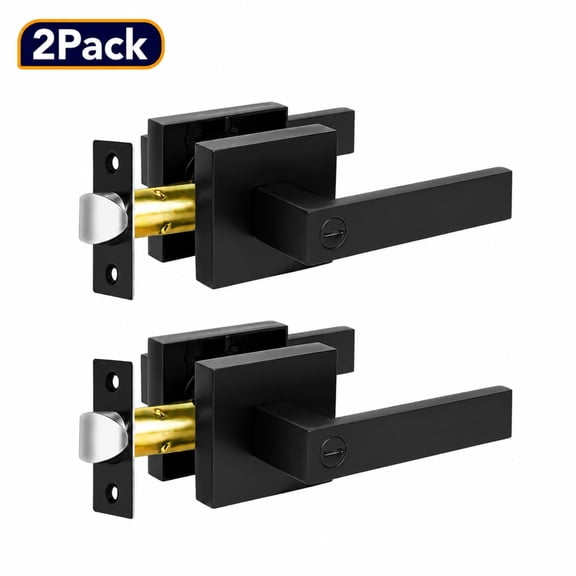DAZO Privacy Door Levers, 2 Pack Matte Black – Reversible Left/Right Hand Interior Handle Set with Screws, Bed & Bath Privacy Lockset for Bedroom & Bathroom