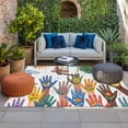 thumbnail image 2 of Cartoon Children's Day Outdoor Rug for Patio/Deck/Porch, Non-Slip Large Area Rug 5 x 7 Ft, Colorful Handprints Abstract Art Indoor Outdoor Rugs Washable Area Rugs, Camping Rug Carpet Runner, 2 of 8