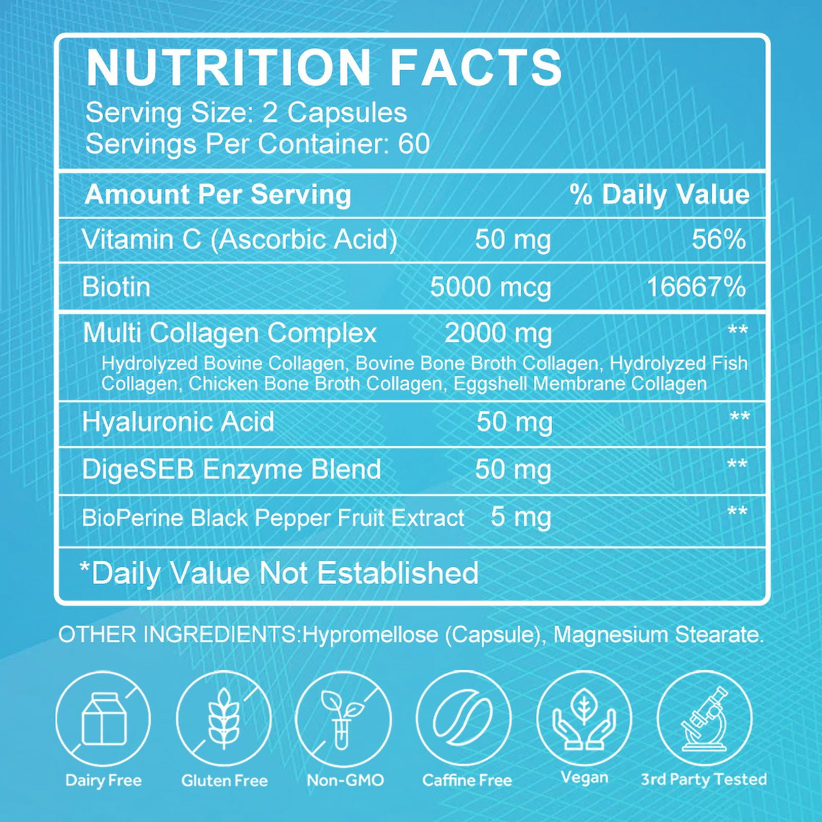 (2 PACK) Multi Collagen Capsules with Biotin & Vitamin C - 5 Types (I, II, III, V, X) - 120 Capsules