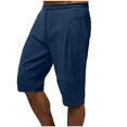 thumbnail image 1 of JUNWELL Men‘s Cotton Linen Workout Shorts Casual Drawstring Loose Fit Athletic Running Knee Length Shorts with Pockets, 1 of 6
