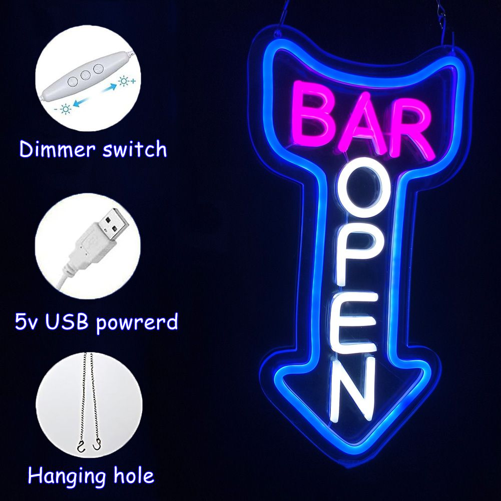 Bar Open Neon Sign,Open Arrow Neon Light for Bar Club Beer Shop Man Cave Restaurant Business Occasions Decor ( go straight )