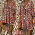 thumbnail image 2 of Vestido de camiseta holgado y fluido con mangas 3/4 y cuello en V de talla grande para mujer Halloween Skull Flo, 2 of 5