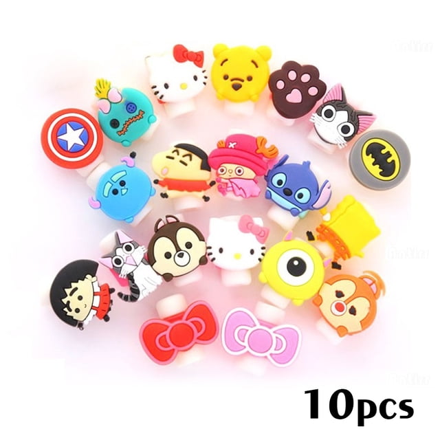 Cable Saver Covers | 10-Pack Randomly Selected Cute Animal Design Plastic Protectors for Phone Charging Cables | Prevents Breakage at Connector Ends | Durable Charger Cord Guard Accessories |
