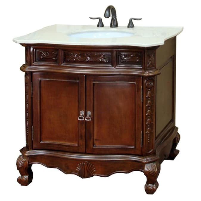 34 Inch Medium Walnut Single Sink Bathroom Vanity With Cream Natural Marble Top Color Brown Bellaterra Home Com - 34 Bathroom Vanity Top