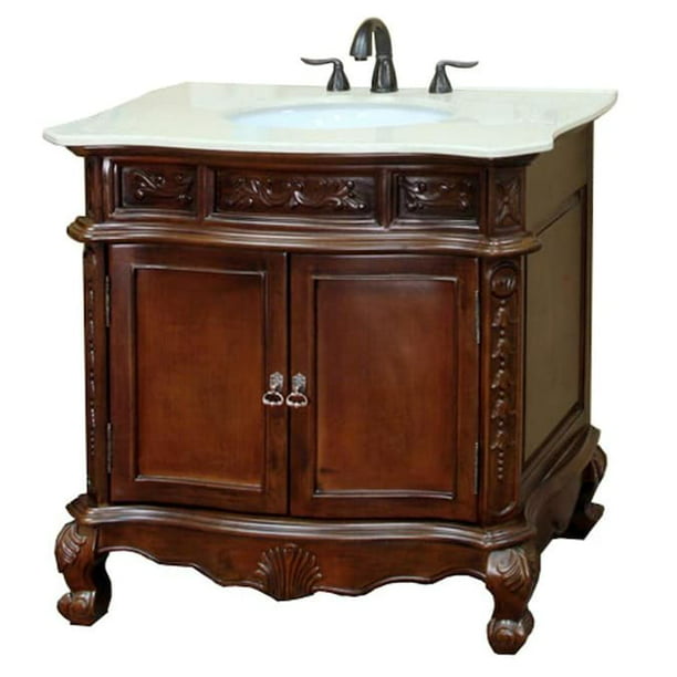34 Inch Medium Walnut Single Sink Bathroom Vanity With Cream Natural Marble Top Color Brown Bellaterra Home Com - 34 Inch Bathroom Sink Top