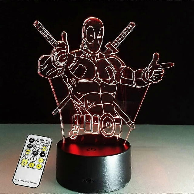 Wekity 3D Lamp Deadpool Remote Control Best Gift For boys Acrylic Table Night light Furniture Decorative colorful 7 color change household Home Access
