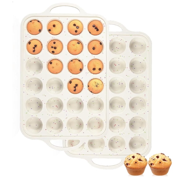 Muffin Pan 24-Cup, Nonstick Silicone Muffin Mold with Handles, Mini Cupcake Pan, Muffin Tins for Baking, Silicone Molds for Baking for muffins, cupcakes, egg muffins, pizza muffins, cheesecakes