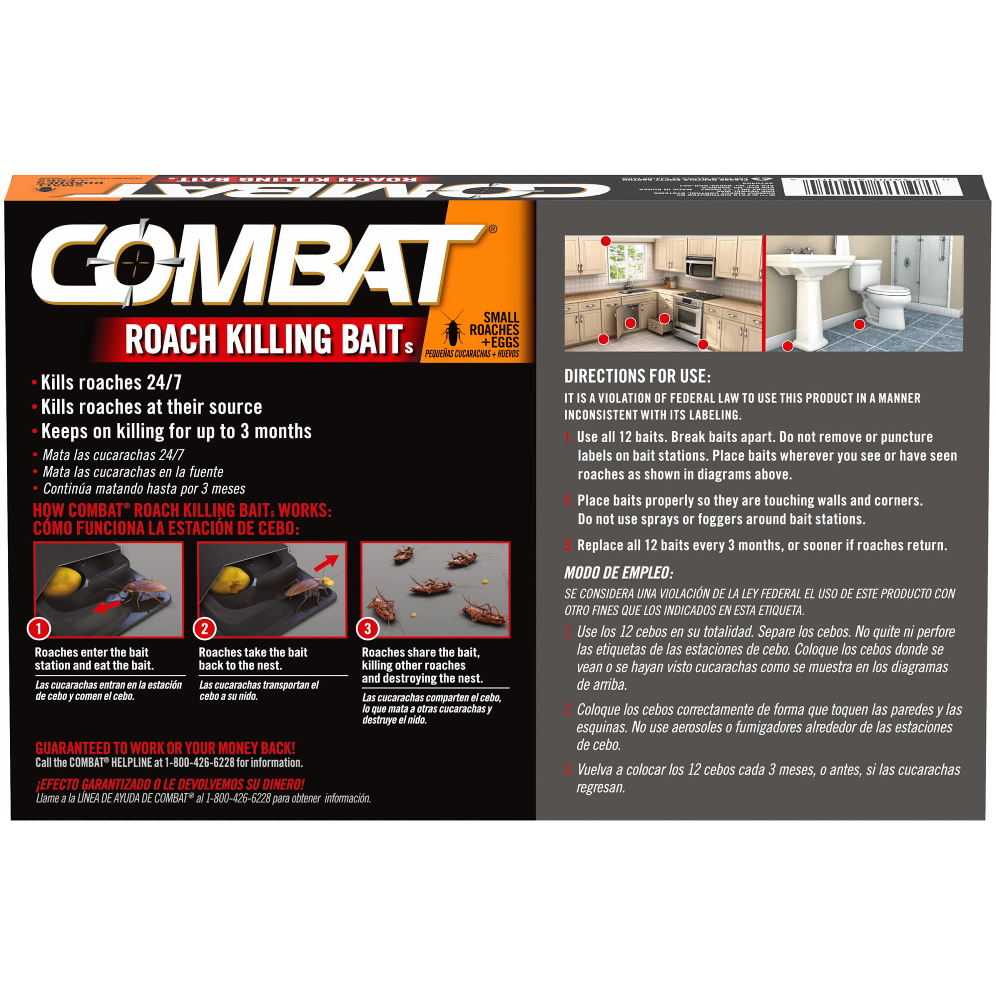 Combat Roach Killing Bait Stations for Small Roaches, Kills Roaches and  Eggs, 12 Count
