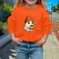 thumbnail image 2 of Big Girls Pumpkin Skeleton Bat Ghost Sweatshirt Cute Print Long Sleeve Crewneck Pullover Kids Top Fall Winter School Outing Clothing Orange Size 9-10T, 2 of 4
