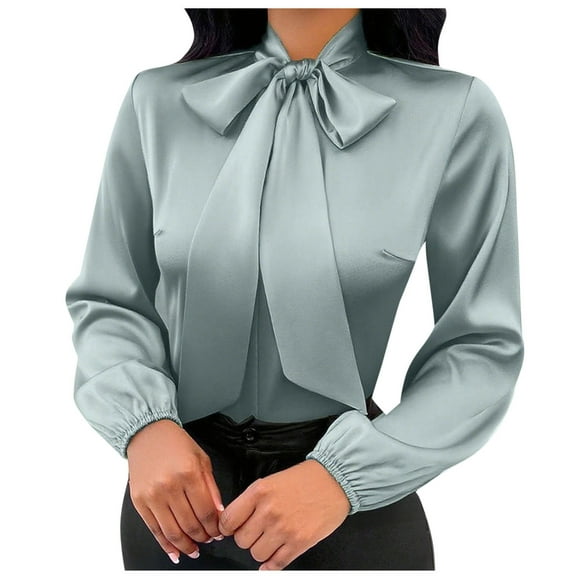 Chbgutlmr Shirts for Women Bow Tie Front Long Sleeve Blouses Elegant Business Office Shirt Tops Fall