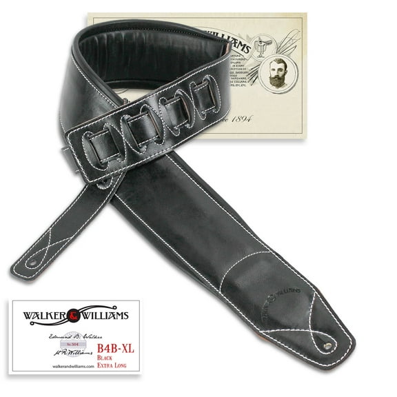 Walker & Williams B4B-XL Extra Long 4 inches Wide Leather Padded Bass Strap Up To 64 inches