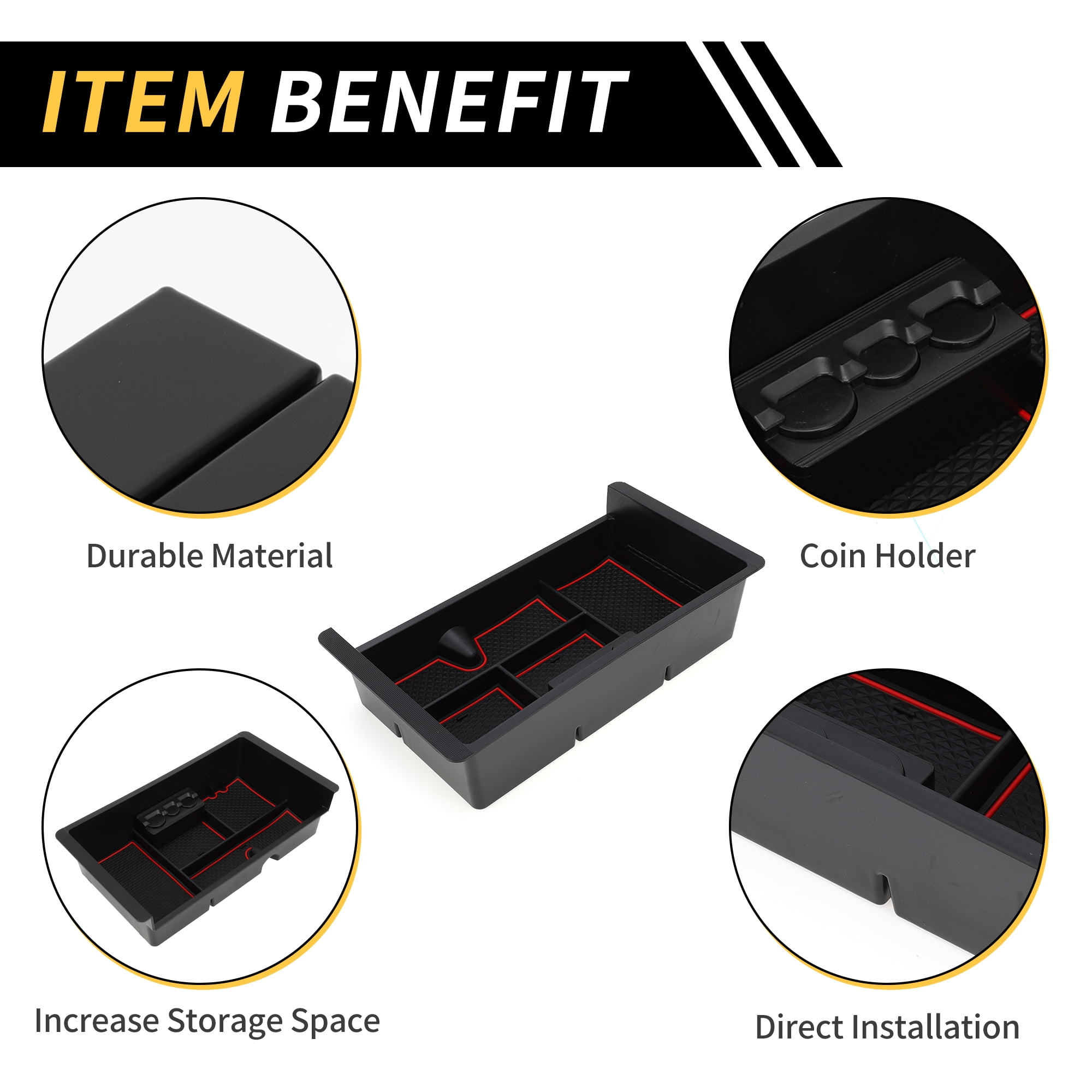 Unique Bargains Full Center Console Organizer Tray for Chevy Silverado 1500 for GMC Sierra 1500 2014-2018 Armrest Storage Box Insert Tray Full Console w/Bucket Seats ONLY Plastic Black Red