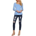 thumbnail image 2 of INSPIRE CHIC Hauts pour Femmes Manches Longues Col Rond Décontracté Péplum CHIC Chemise TG Bleu Pâle, 2 of 8