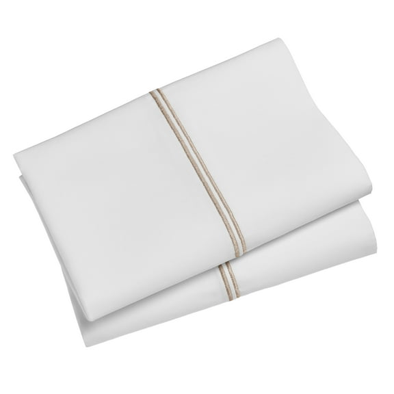 Hotel Style 300 Thread Count White Pillowcase with Tan Hem, King, 2 Count